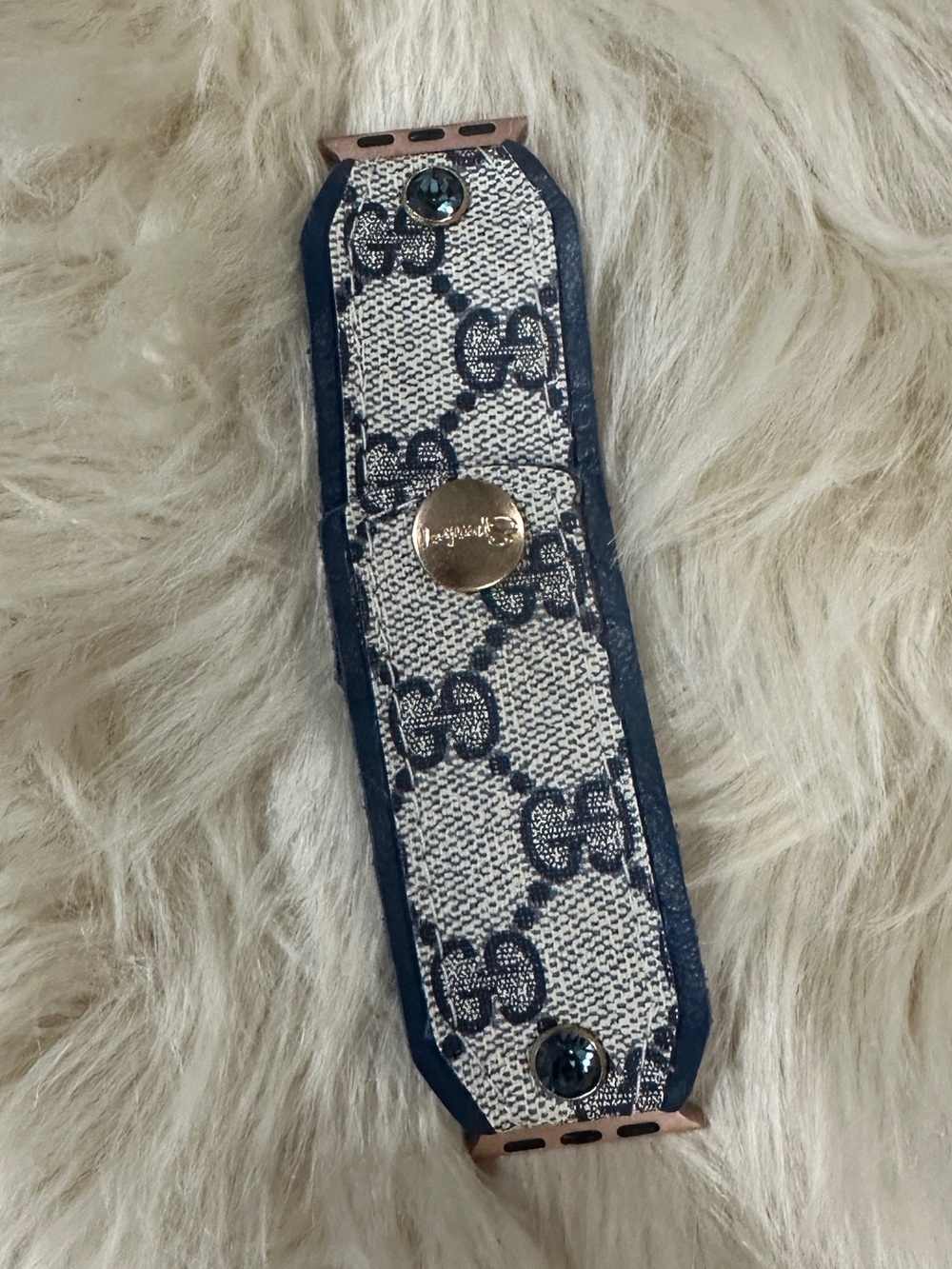 Spark’l Gucci Navy and Beige Monogram Watch Band.
